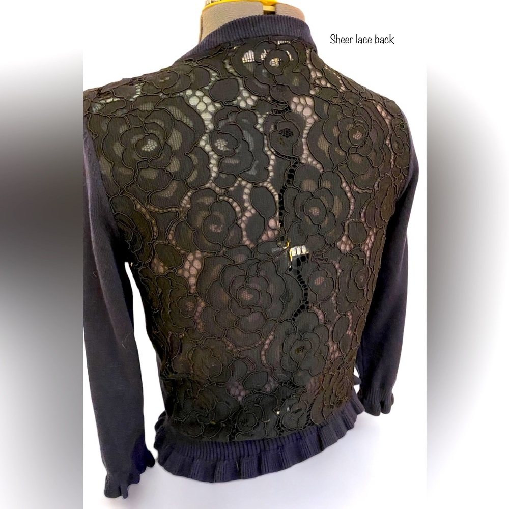 Karl Lagerfeld Paris Navy Blue Cardigan - Sheer Lace Back, 3/4 Sleeves